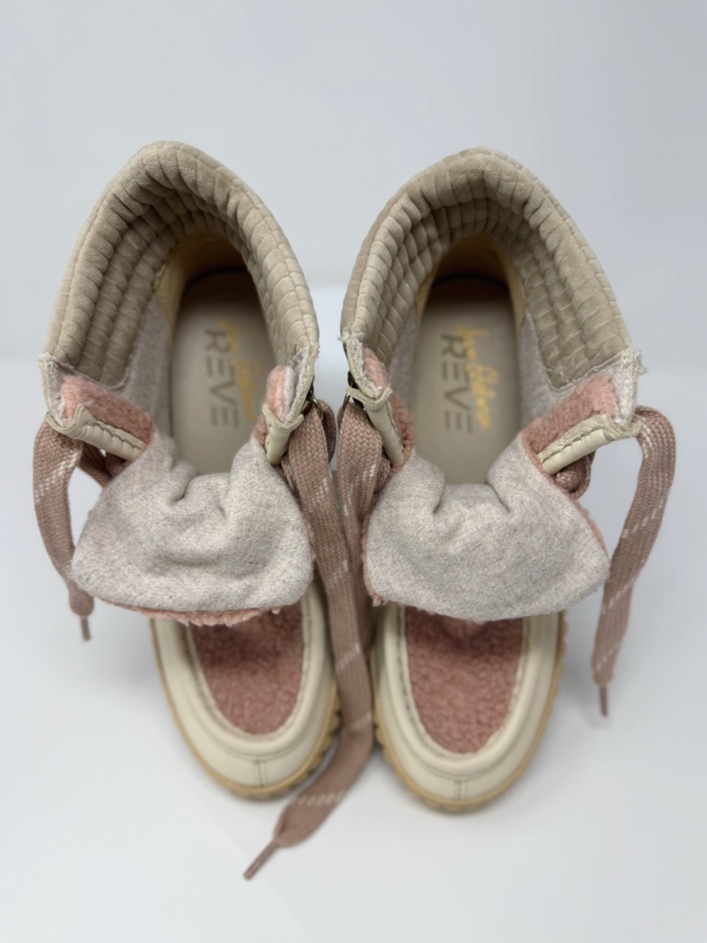 Sam Edelman Fay Platform Boots Ivory Beige Leather Faux Shearling Lace Up Size 8 - Picture 10 of 12